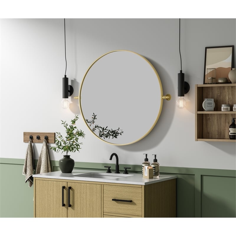 Elegant Kitchen And Bath Amoura 30X30 Pivot Mirror in Brass