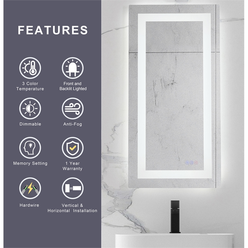 Elegant Kitchen And Bath Riven 30X20 Led Mirror in Silver