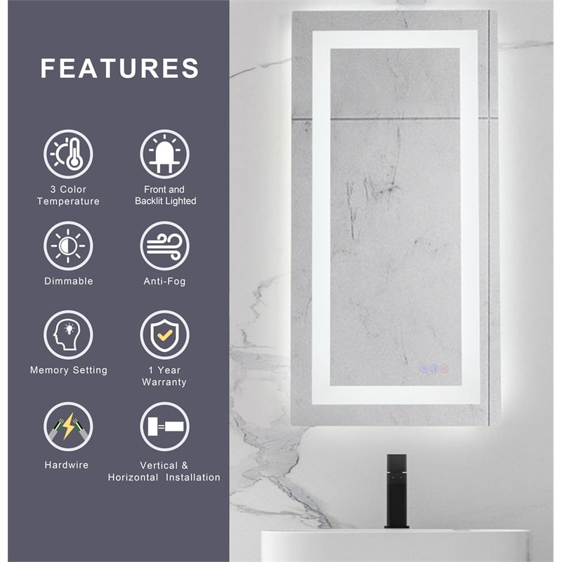 Elegant Kitchen And Bath Riven 36X20 Led Mirror in Silver