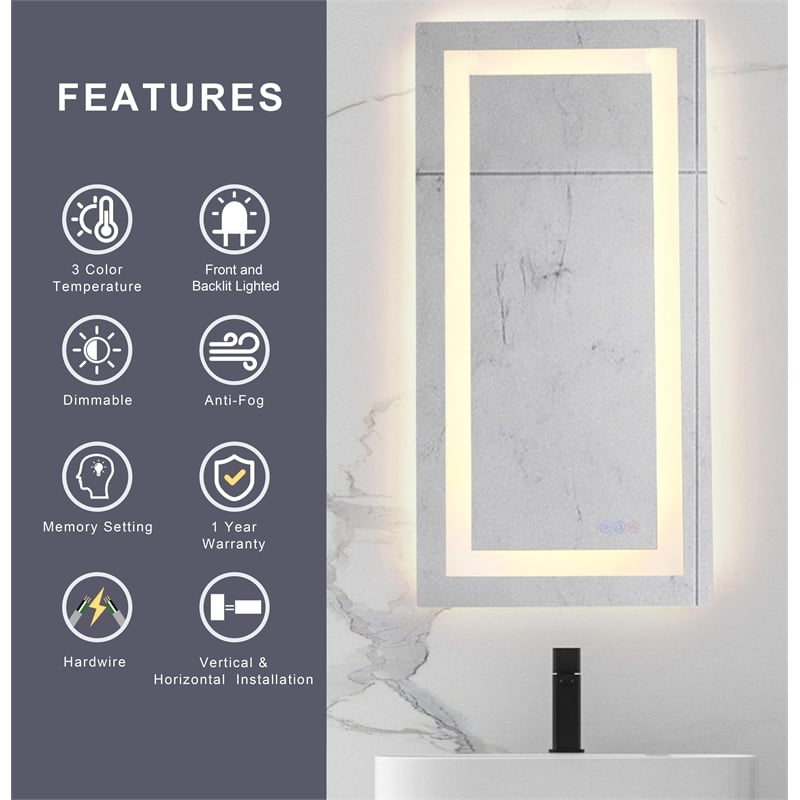 Elegant Kitchen And Bath Riven 36X20 Led Mirror in Silver