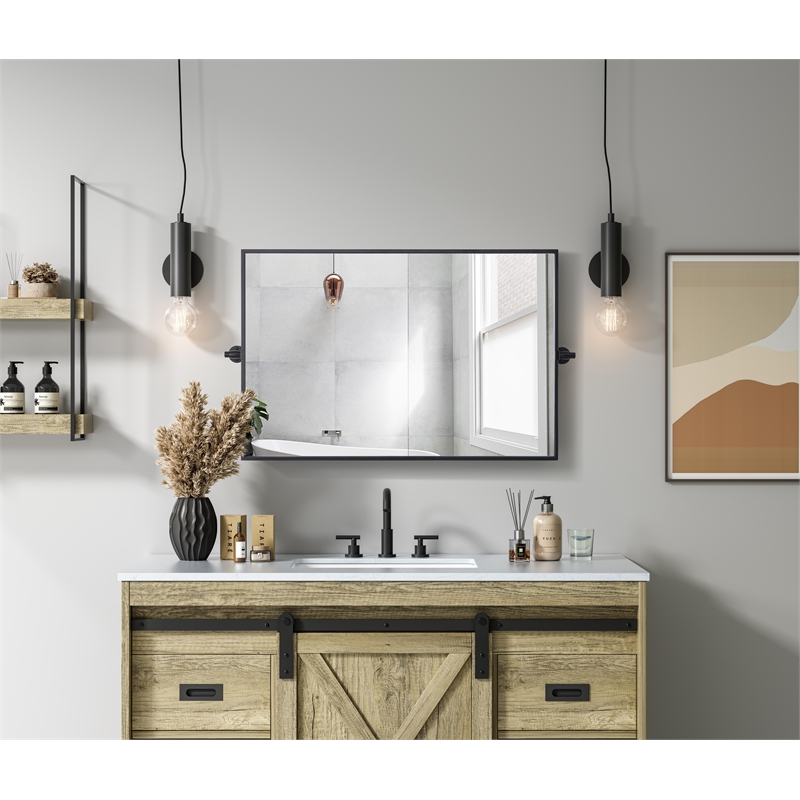 Elegant Kitchen And Bath Amoura 24X36 Pivot Mirror in Black