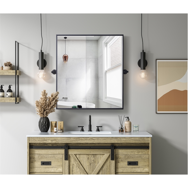 Elegant Kitchen And Bath Amoura 27X30 Pivot Mirror in Black