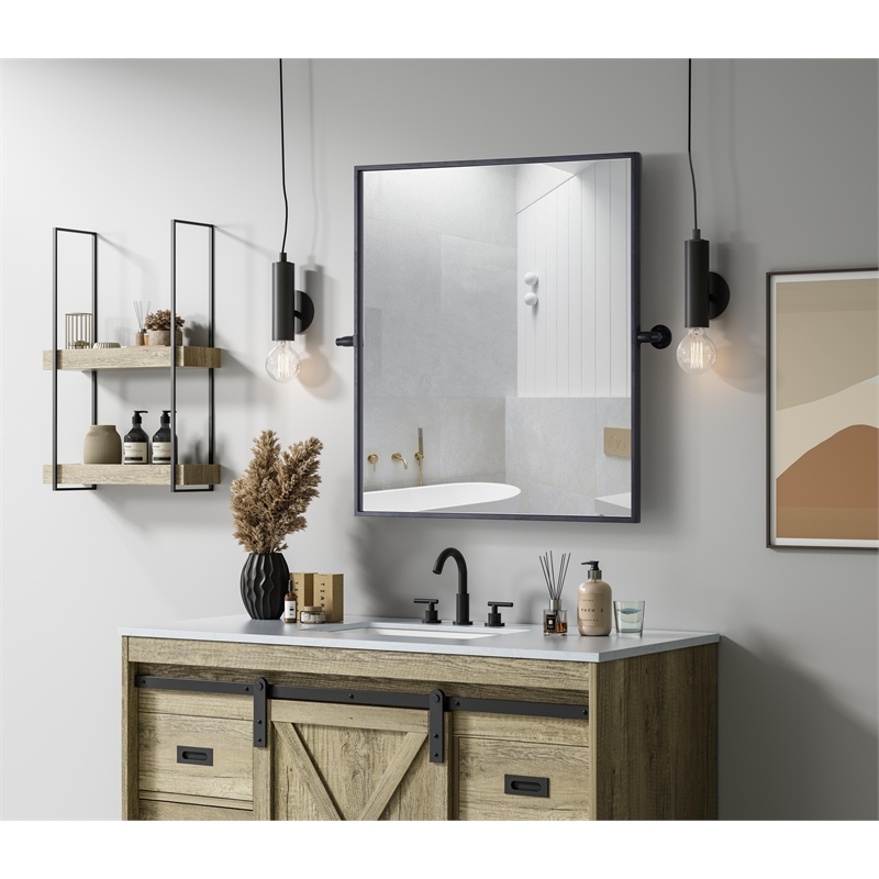 Elegant Kitchen And Bath Amoura 27X30 Pivot Mirror in Black