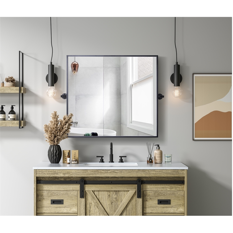 Elegant Kitchen And Bath Amoura 27X30 Pivot Mirror in Black