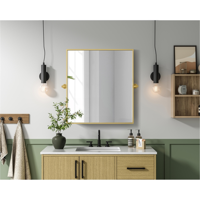 Elegant Kitchen And Bath Amoura 27X30 Pivot Mirror in Brass