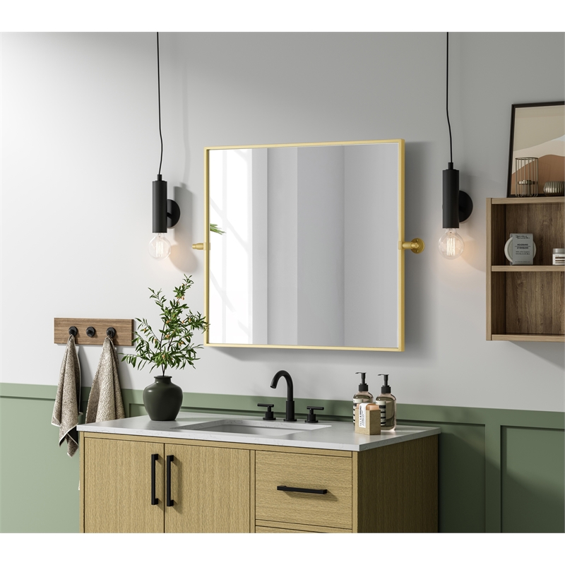 Elegant Kitchen And Bath Amoura 27X30 Pivot Mirror in Brass