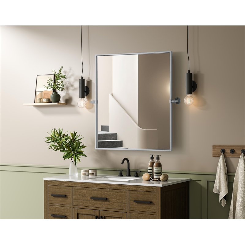 Elegant Kitchen And Bath Amoura 27X30 Pivot Mirror in Silver