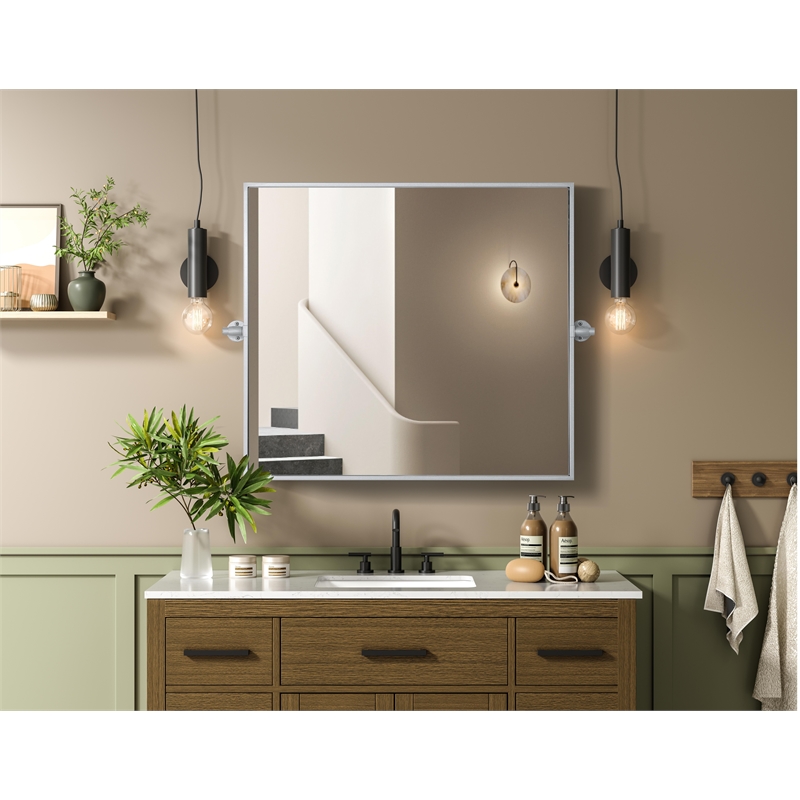 Elegant Kitchen And Bath Amoura 27X30 Pivot Mirror in Silver