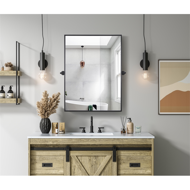 Elegant Kitchen And Bath Amoura 27X36 Pivot Mirror in Black