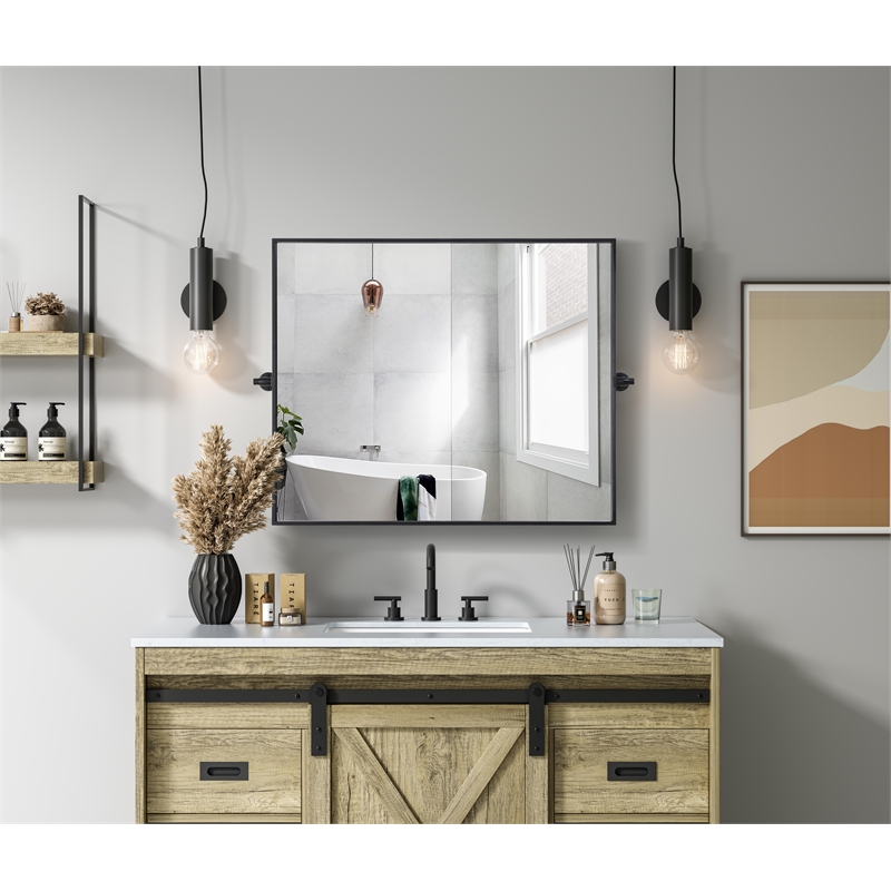 Elegant Kitchen And Bath Amoura 30X36 Pivot Mirror in Black