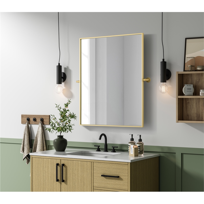Elegant Kitchen And Bath Amoura 30X36 Pivot Mirror in Brass