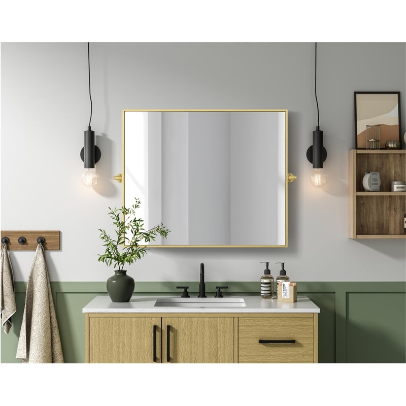 Elegant Kitchen And Bath Amoura 30X36 Pivot Mirror in Brass