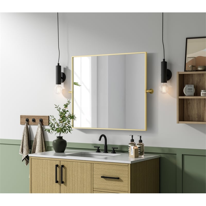 Elegant Kitchen And Bath Amoura 30X36 Pivot Mirror in Brass