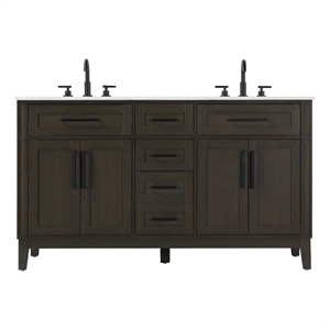 Elegant Kitchen and Bath 60&quot Double Bathroom Vanity in Mocha Brown