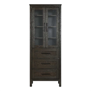 Elegant Kitchen and Bath 28&quot Bath Storage Glass Cabinet in Chocolate Oak