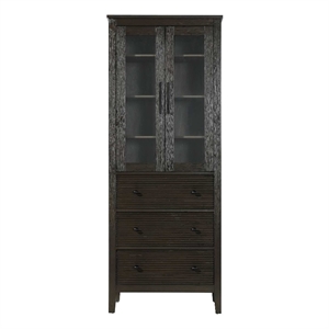Elegant Kitchen and Bath 28&quot Bath Storage Glass Cabinet in Chocolate Oak