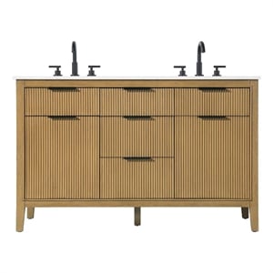 Elegant Kitchen and Bath 54&quot Double Bathroom Vanity in Honey Teak