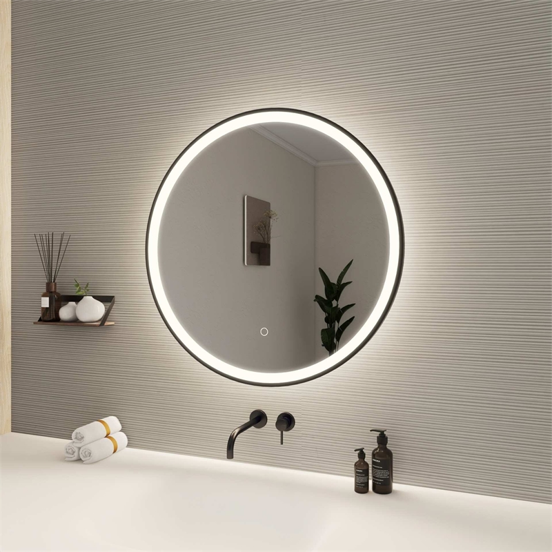 Elegant Kitchen and Bath 28 Round Led Front and Backlit Wall Mirror in Black