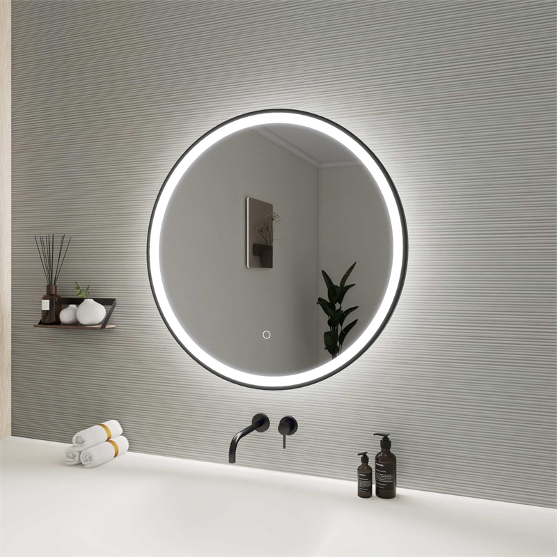Elegant Kitchen and Bath 28 Round Led Front and Backlit Wall Mirror in Black