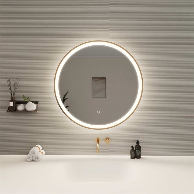 Elegant Kitchen and Bath 28 Round Led Front & Backlit Wall Mirror in Satin Gold