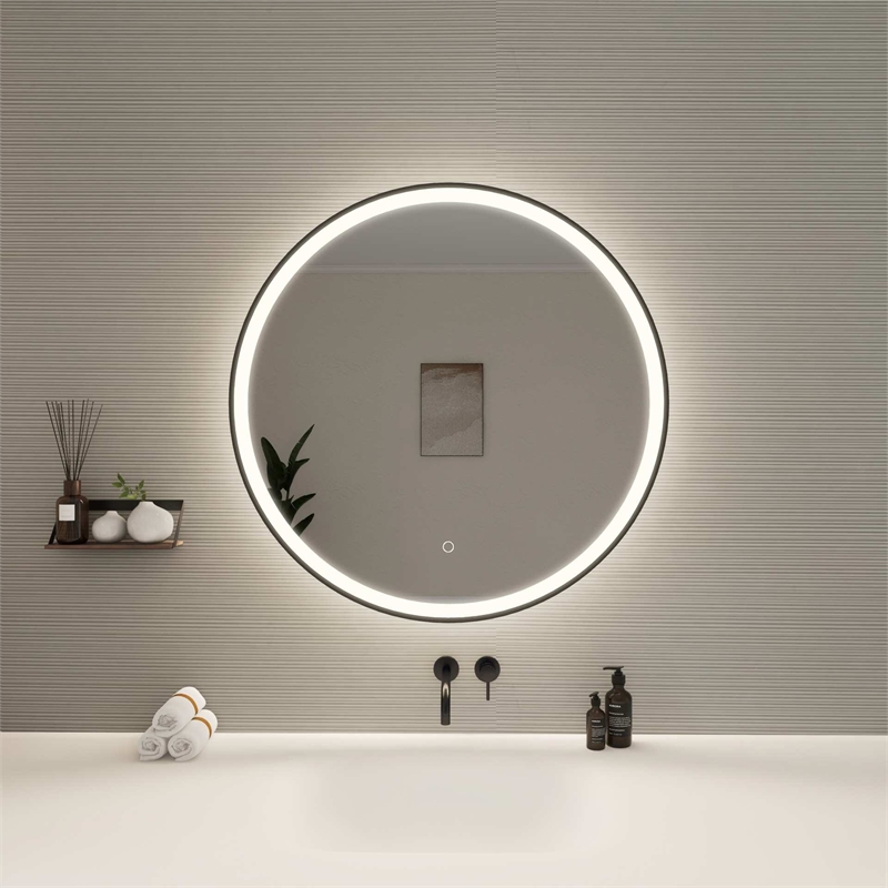 Elegant Kitchen and Bath 32 Round Led Front and Backlit Wall Mirror in Black