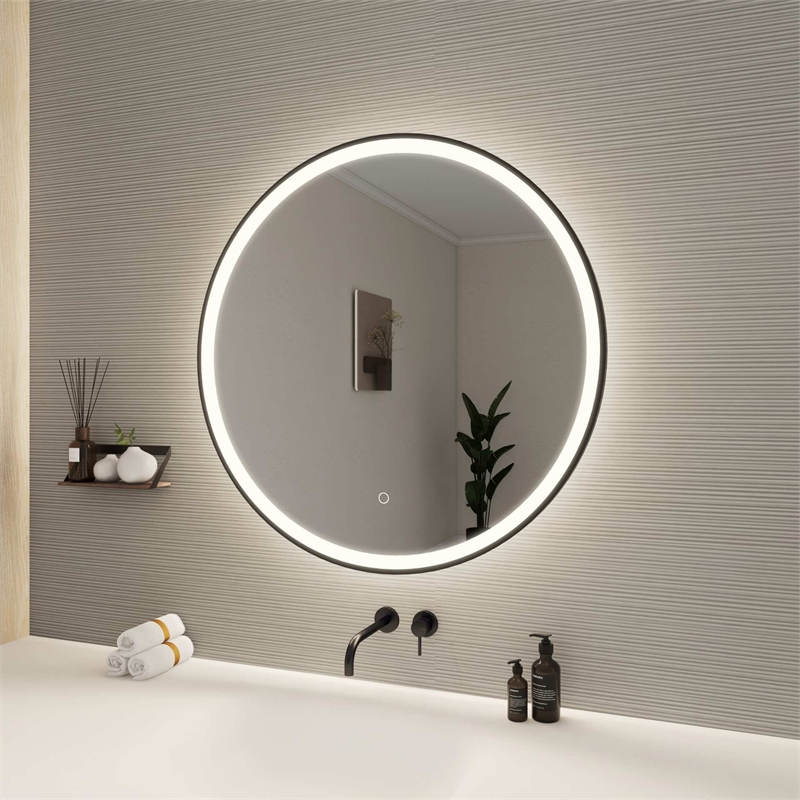 Elegant Kitchen and Bath 32 Round Led Front and Backlit Wall Mirror in Black