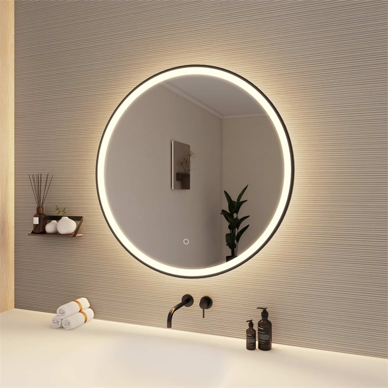 Elegant Kitchen and Bath 32 Round Led Front and Backlit Wall Mirror in Black