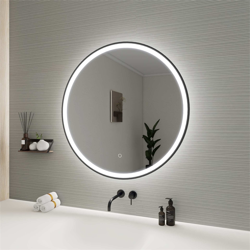 Elegant Kitchen and Bath 32 Round Led Front and Backlit Wall Mirror in Black