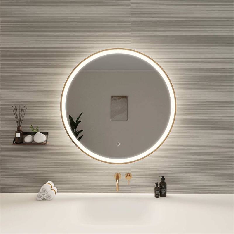 Elegant Kitchen and Bath 32 Round Led Front & Backlit Wall Mirror in Satin Gold