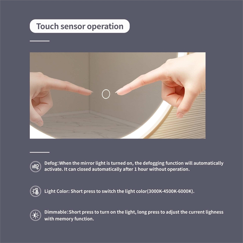 Elegant Kitchen and Bath 32 Round Led Front & Backlit Wall Mirror in Satin Gold