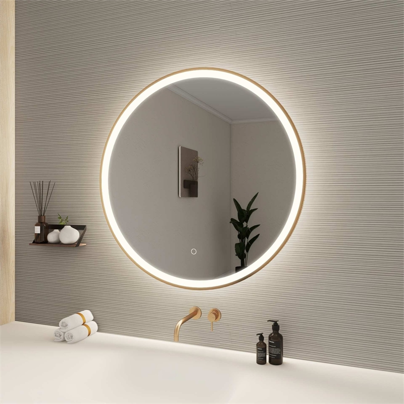Elegant Kitchen and Bath 32 Round Led Front & Backlit Wall Mirror in Satin Gold
