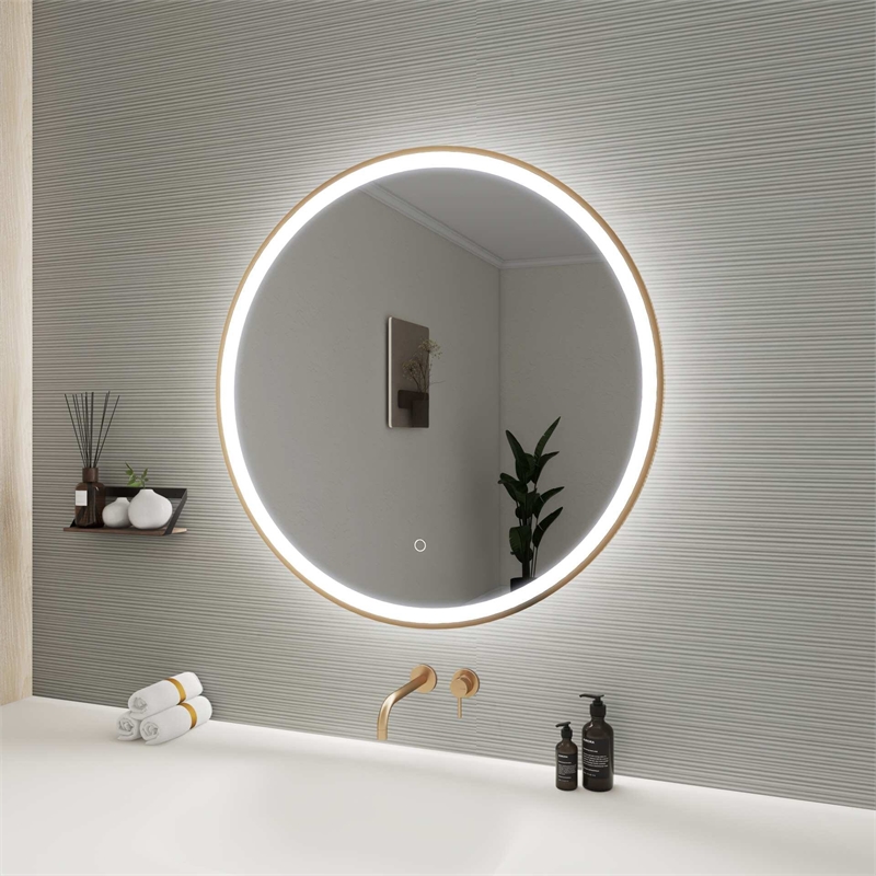 Elegant Kitchen and Bath 32 Round Led Front & Backlit Wall Mirror in Satin Gold