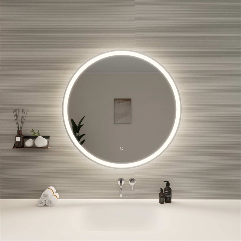 Elegant Kitchen and Bath 32 Round Led Front and Backlit Wall Mirror in Silver