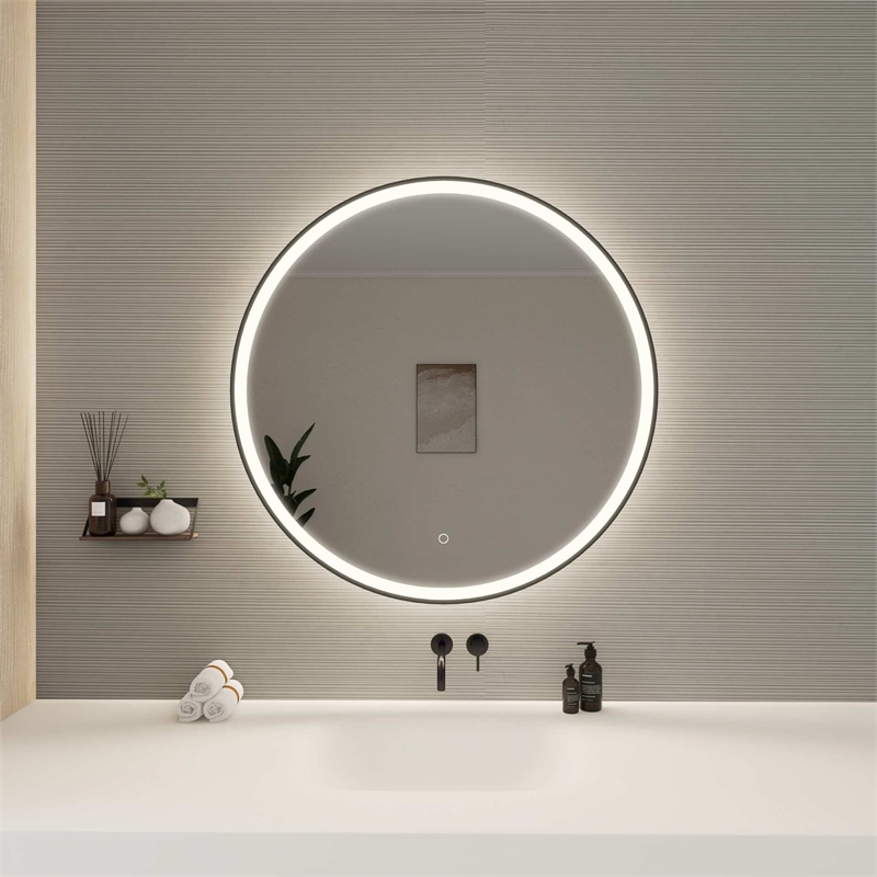 Elegant Kitchen and Bath 36 Round Led Front and Backlit Wall Mirror in Black
