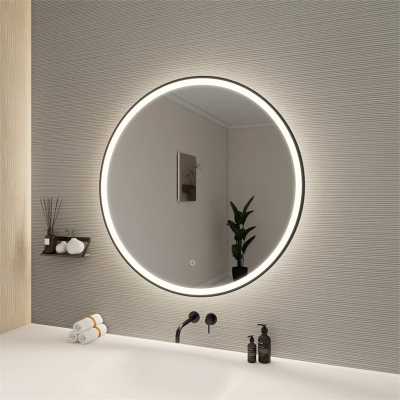 Elegant Kitchen and Bath 36 Round Led Front and Backlit Wall Mirror in Black