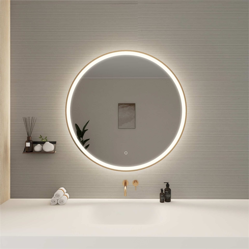 Elegant Kitchen and Bath 36 Round Led Front & Backlit Wall Mirror in Satin Gold