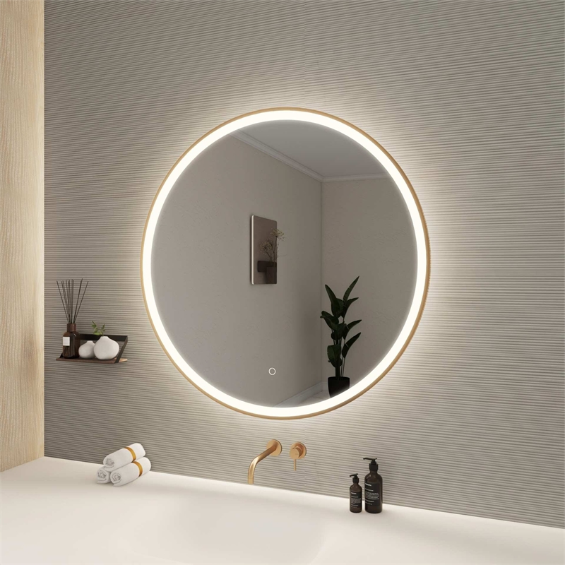 Elegant Kitchen and Bath 36 Round Led Front & Backlit Wall Mirror in Satin Gold