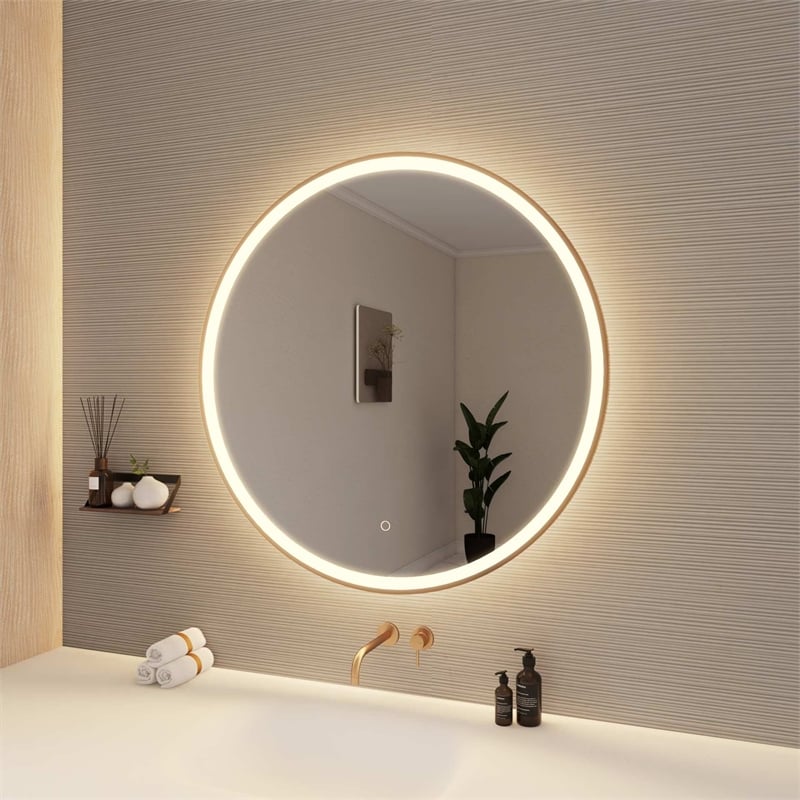 Elegant Kitchen and Bath 36 Round Led Front & Backlit Wall Mirror in Satin Gold