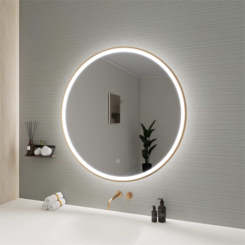 Elegant Kitchen and Bath 36 Round Led Front & Backlit Wall Mirror in Satin Gold