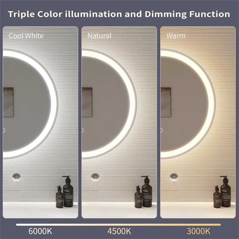 Elegant Kitchen and Bath 36 Round Led Front and Backlit Wall Mirror in Silver
