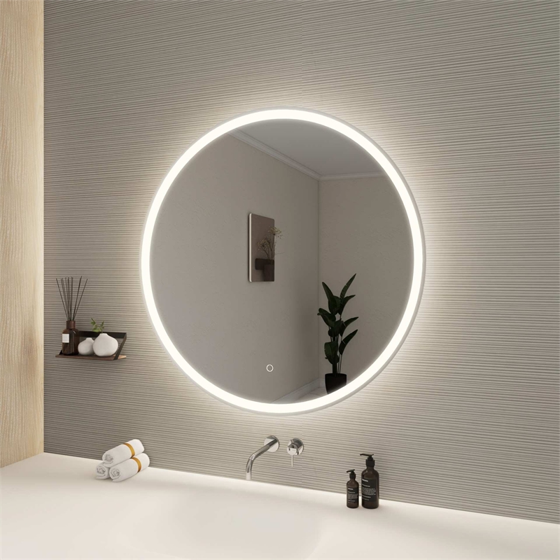 Elegant Kitchen and Bath 36 Round Led Front and Backlit Wall Mirror in Silver