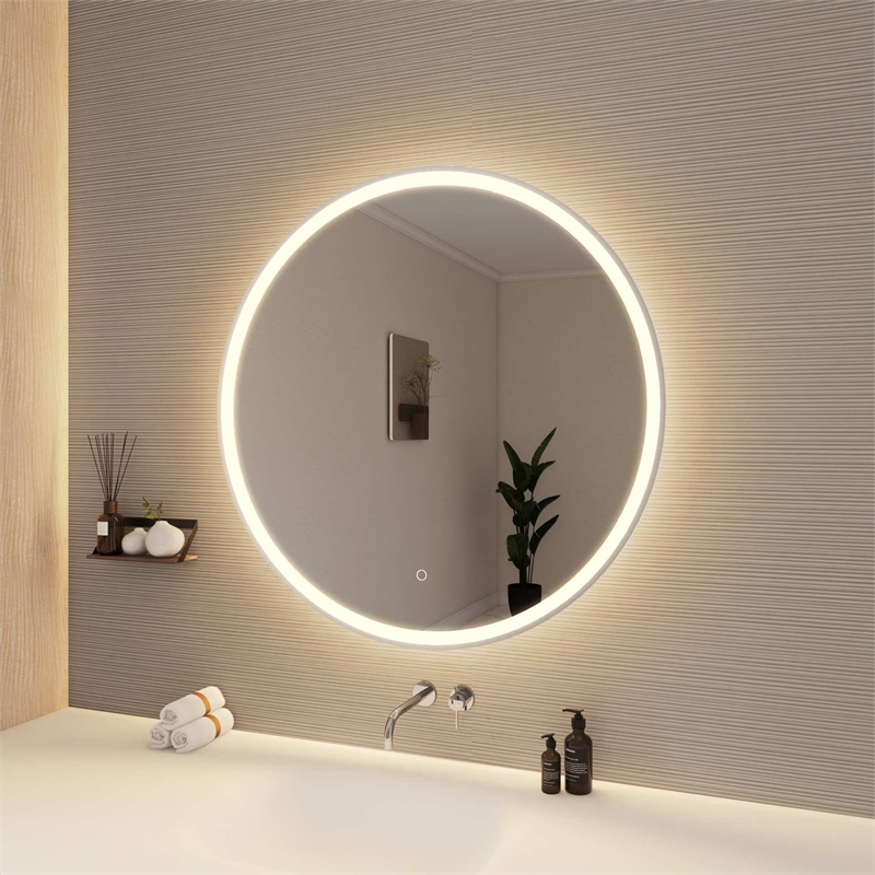 Elegant Kitchen and Bath 36 Round Led Front and Backlit Wall Mirror in Silver