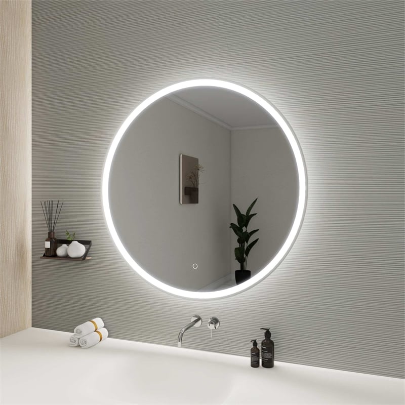 Elegant Kitchen and Bath 36 Round Led Front and Backlit Wall Mirror in Silver