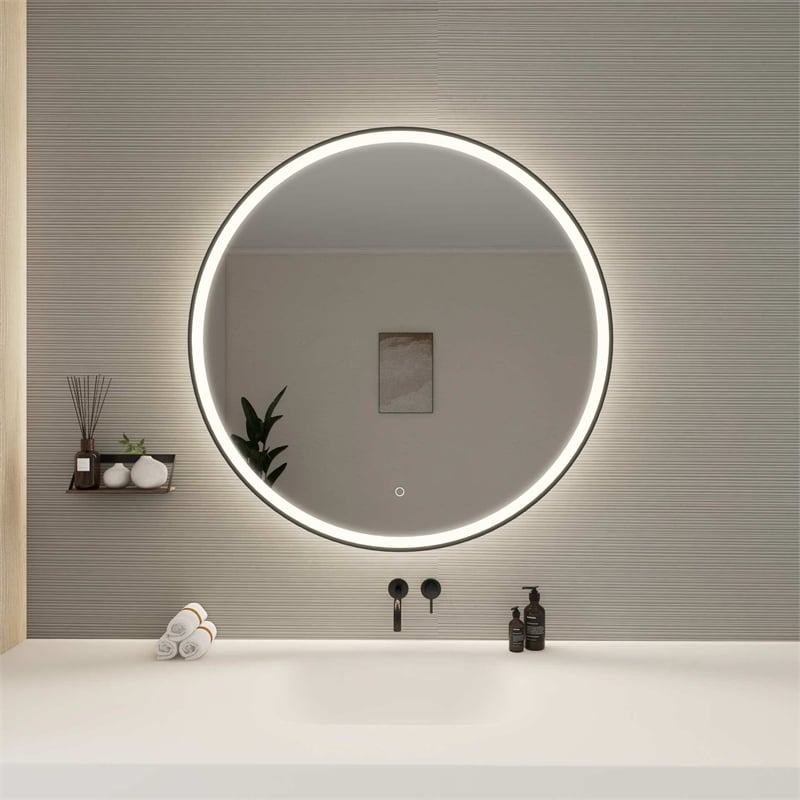 Elegant Kitchen and Bath 39 Round Led Front and Backlit Wall Mirror in Black