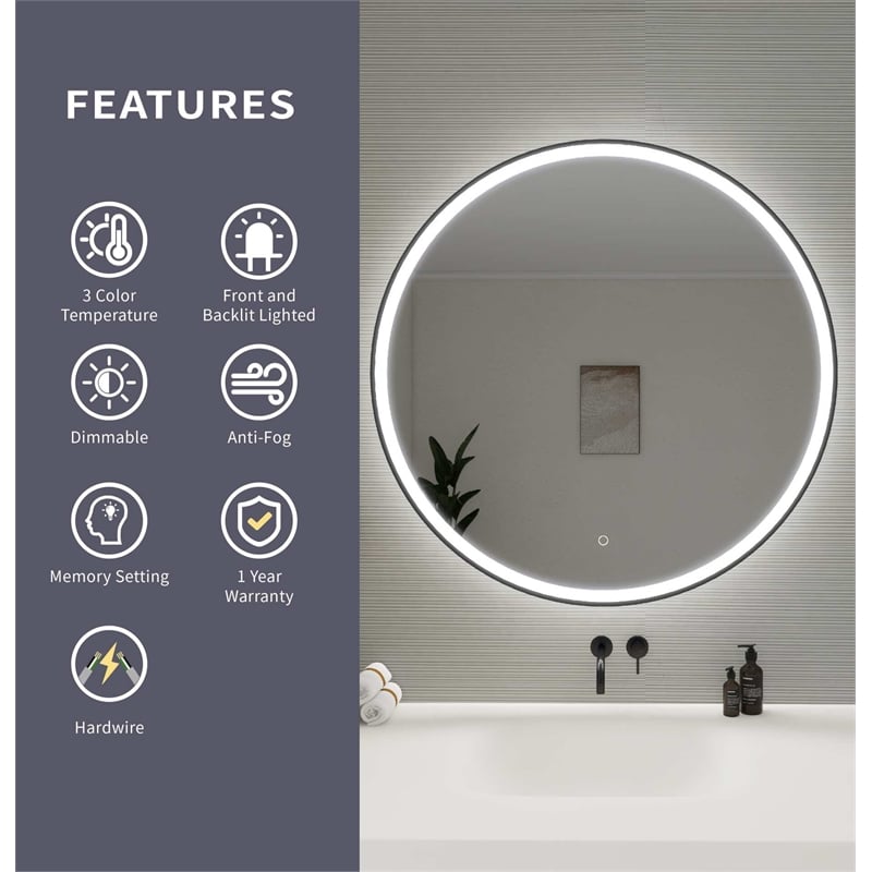 Elegant Kitchen and Bath 39 Round Led Front and Backlit Wall Mirror in Black