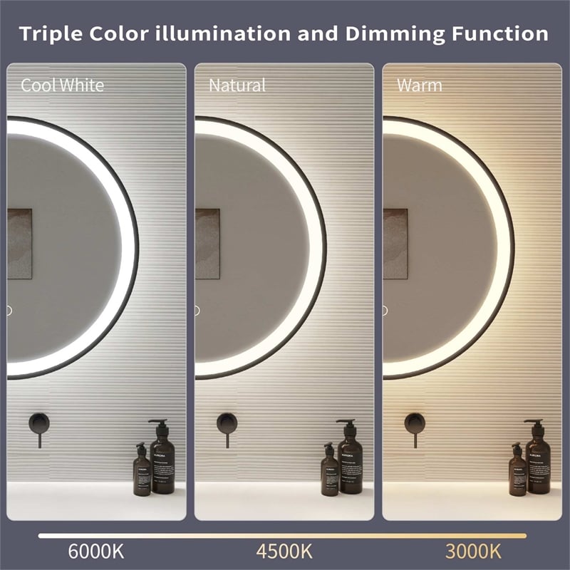 Elegant Kitchen and Bath 39 Round Led Front and Backlit Wall Mirror in Black