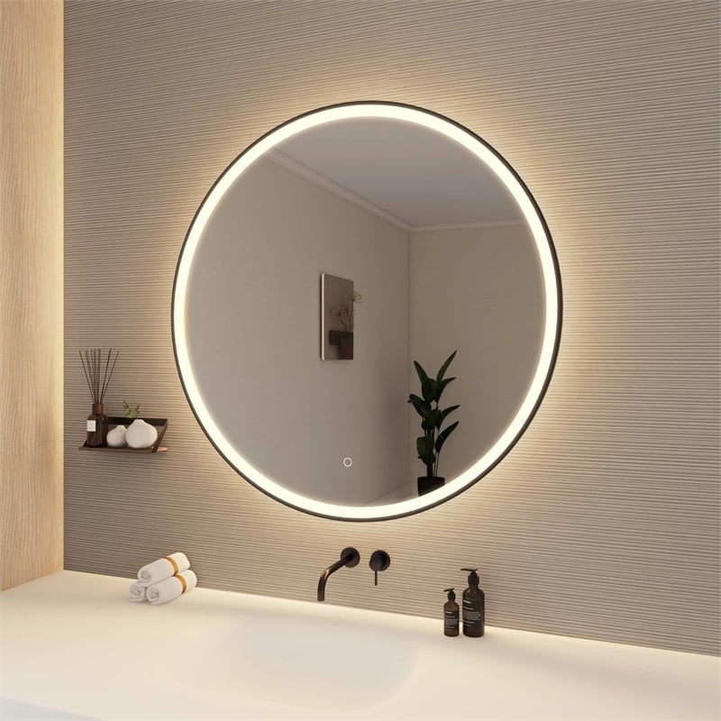 Elegant Kitchen and Bath 39 Round Led Front and Backlit Wall Mirror in Black