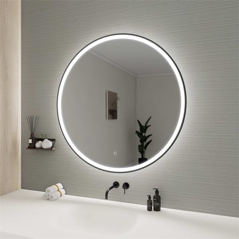 Elegant Kitchen and Bath 39 Round Led Front and Backlit Wall Mirror in Black