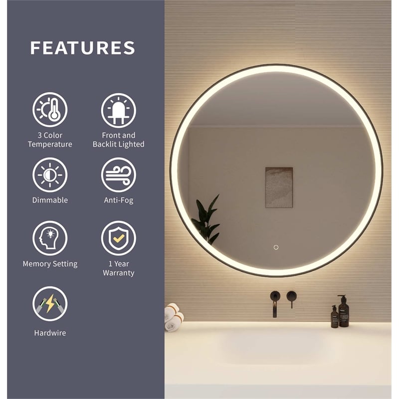Elegant Kitchen and Bath 39 Round Led Front and Backlit Wall Mirror in Black