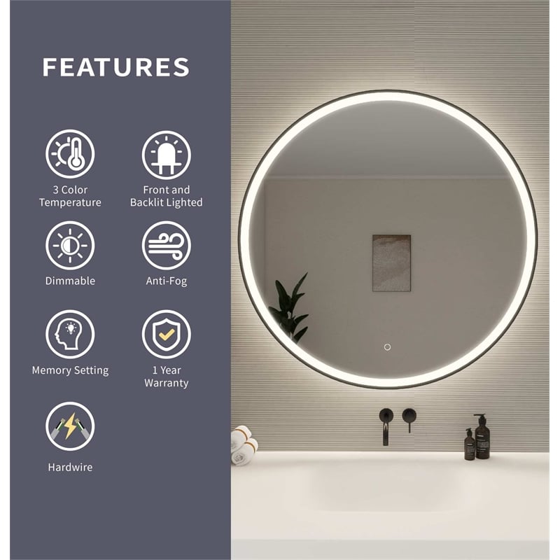 Elegant Kitchen and Bath 39 Round Led Front and Backlit Wall Mirror in Black